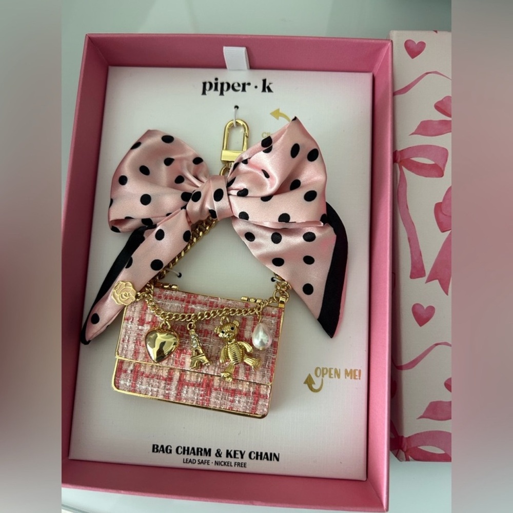 Piper K Pink Polka Dot Bow & Bag Charm